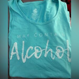 Body Rags Teal “May Contain Alcohol” Graphic Tank Top. NEW. Size Medium